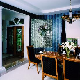 Enhance a formal dining room with the simple elegance of sparkling glass.	